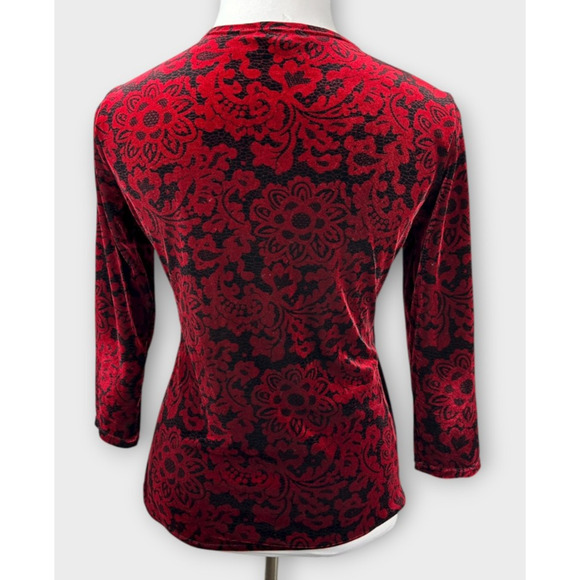 Choices Velvet Faux Wrap Blouse Lined Top Red Black Goth Vamp Whimsigoth Large - Picture 14 of 16